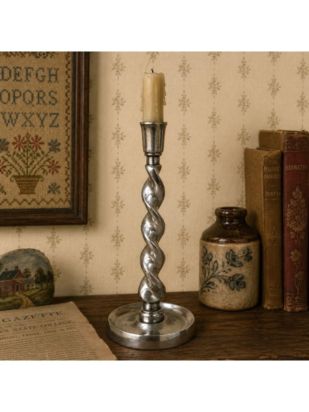 Vintage 1987 Twisted Chrome Candlestick Holder